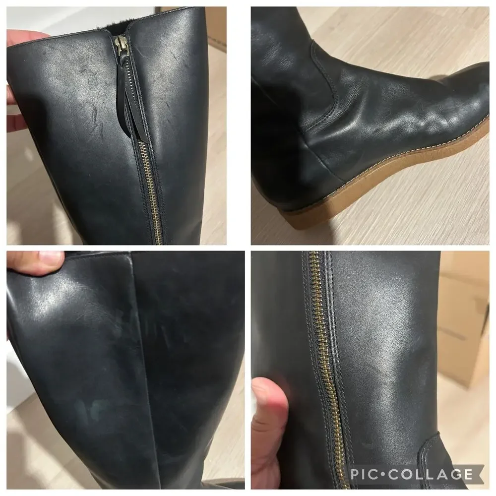 Cole Haan Grand.ØS Waterproof Tall Boots 9.5 Black Leather Fur Lined Side Zip